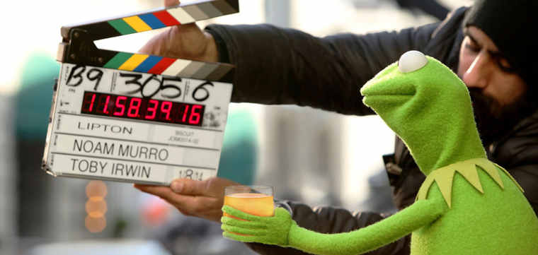 Kermit the Frog, star of Disney’s “Muppets Most Wanted,” behind-the-scenes of Lipton’s “Be More Tea” ad, debuting during the Academy Awards, March 2, 2014.