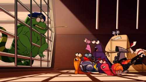 Warden Rudy Guana proves a worthy competitor for Turbo and his stunt team in DreamWorks Animation's Turbo FAST only on Netflix.