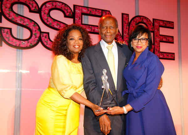 Oprah Winfrey and Sidney Poitier present the Trailblazer Award to Cheryl Boone Isaacs at the Essence Black Women in Hollywood Luncheon.