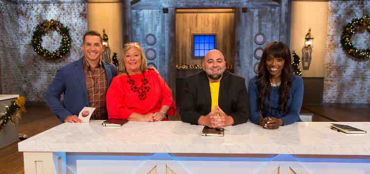 Host Bobby Deen and Judges Nancy Fuller, Duff Goldman and Lorraine Pascale on Food Network's Holiday Baking Championship