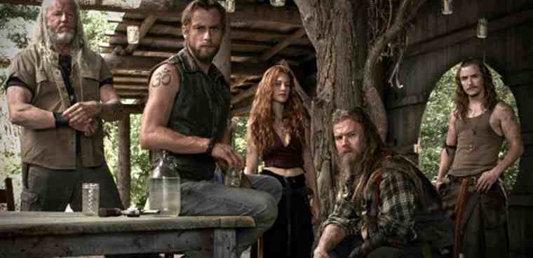 (L-R) David Morse as Big Foster, Joe Anderson as Asa, Gillian Alexy as G'Winveer, Ryan Hurst as Lil Foster and Kyle Gallner as Hasil in WGN America's "Outsiders."