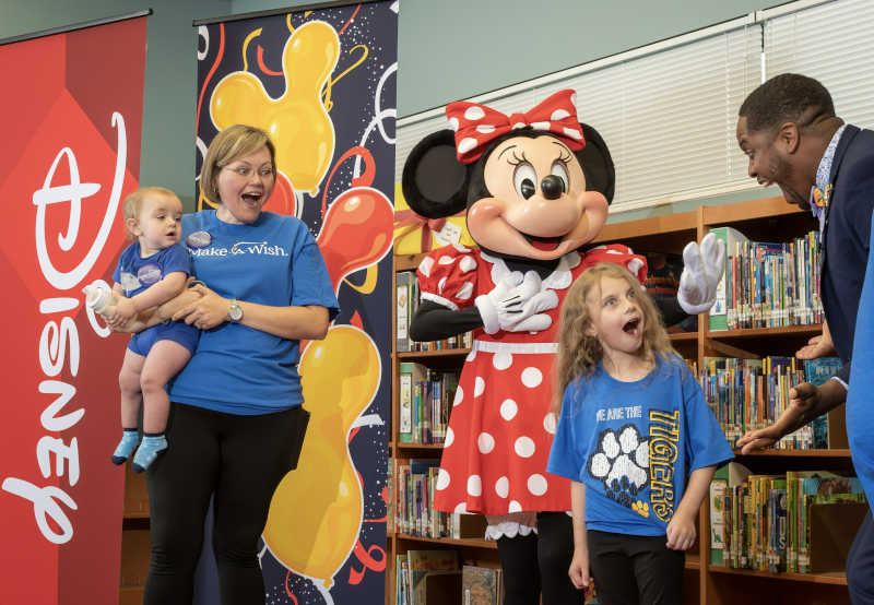 During World Princess Week in August, Walt Disney World Resort in Lake Buena Vista, Fla., is hosting “Once Upon A Wish Party” – an event dreamed up just for wish families. Earlier this week, Disney and Make-A-Wish revealed the very first wish come true as part of this special event to 7-year-old Scarlett at Ventura Elementary School in front of her classmates and teachers. Photo: Disney