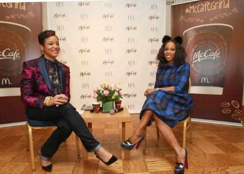 Celebrity stylist June Ambrose (right) and Harlem's Fashion Row (HFR) founder Brandice Henderson-Daniel discuss diversity in fashion with Howard University students.