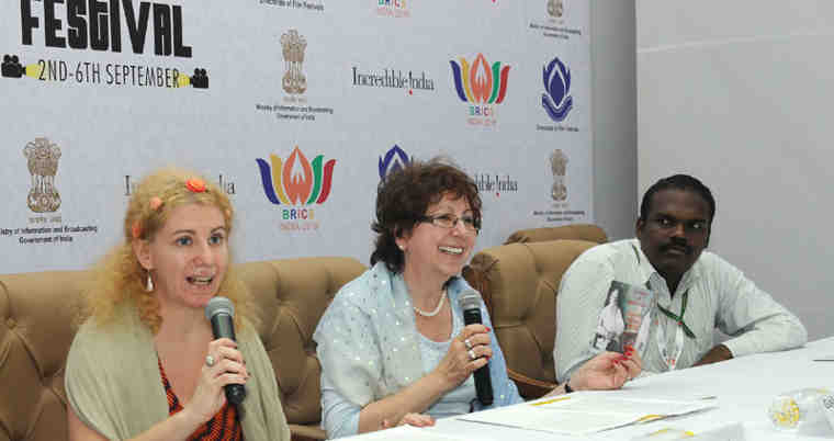 The Director of Leo Tolstoy and Mahatma Gandhi, Anna Evtushenko and Galina Evtushenko addressing a press conference, during the BRICS Film Festival, in New Delhi on September 03, 2016