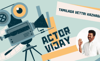 Actor Vijay and His New Political Party Tamilaga Vettri Kazhagam. Photo: RMN News Service. Inset Photo Courtesy: Vijay / Twitter