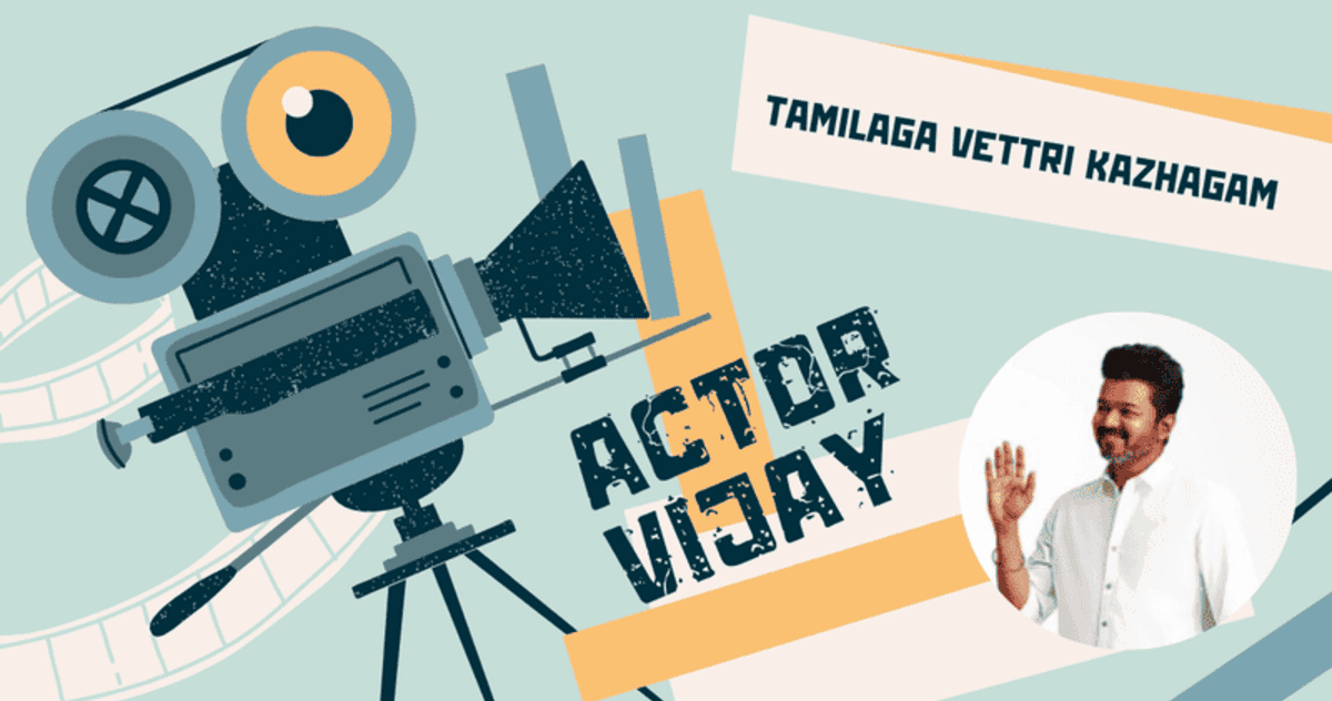 Actor Vijay and His New Political Party Tamilaga Vettri Kazhagam. Photo: RMN News Service. Inset Photo Courtesy: Vijay / Twitter