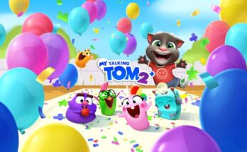 Key art for My Talking Tom 2+ on Apple Arcade featuring the virtual pet cat.