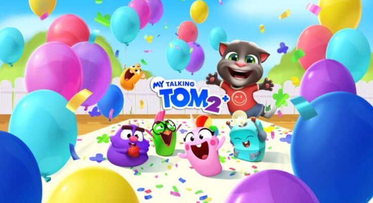 Key art for My Talking Tom 2+ on Apple Arcade featuring the virtual pet cat.
