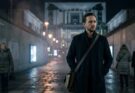 Elias Thorne walking alone at night in Astraea while investigating hidden political systems in THE SMOKESCREEN political thriller film project.