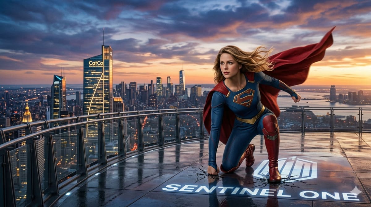 Milly Alcock as a defiant, short-haired Supergirl wearing a battle-worn suit beneath a rugged, unbuttoned trench coat, standing on a dusty alien desert landscape beneath a deep twilight sky.