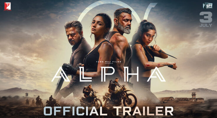 Alia Bhatt and Sharvari in YRF Alpha trailer announcement poster.
