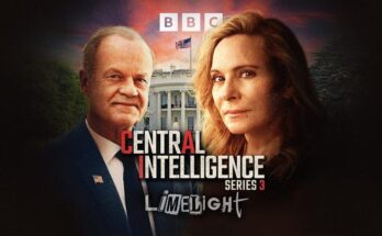Official poster for BBC Radio 4 audio drama Central Intelligence featuring series three cast names Kelsey Grammer and David Duchovny.
