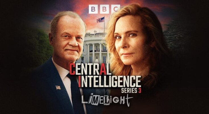Official poster for BBC Radio 4 audio drama Central Intelligence featuring series three cast names Kelsey Grammer and David Duchovny.