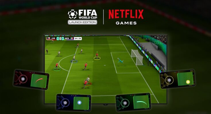 Screengrab of FIFA World Cup: Launch Edition game interface featuring the official FIFA World Cup and Netflix Games logos.