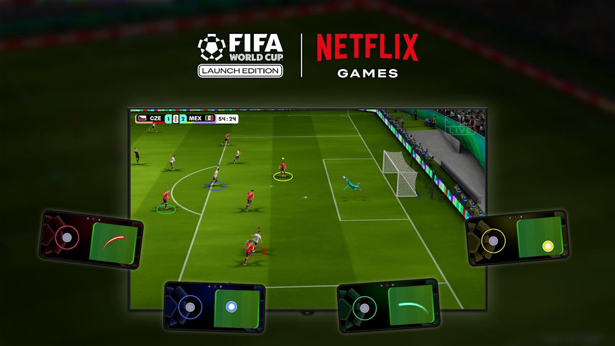 Screengrab of FIFA World Cup: Launch Edition game interface featuring the official FIFA World Cup and Netflix Games logos.