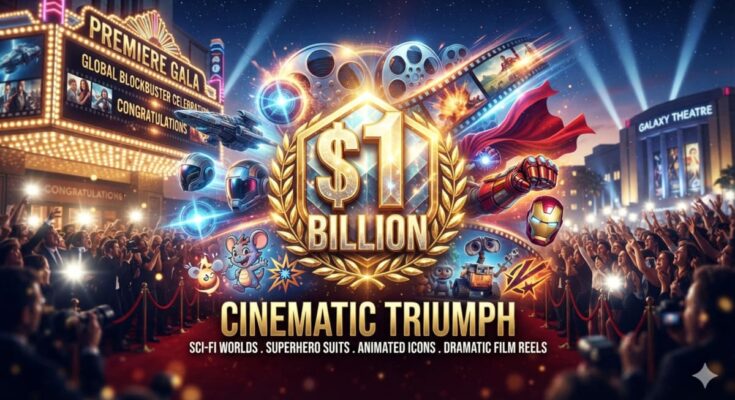 Futuristic AI illustration representing the 2026 billion-dollar movie blockbusters featuring cinematic superhero and sci-fi elements.