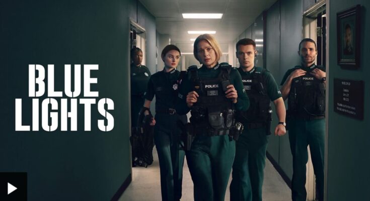 Official promotional poster for Blue Lights series 4 featuring Belfast response officers looking determined in uniform.