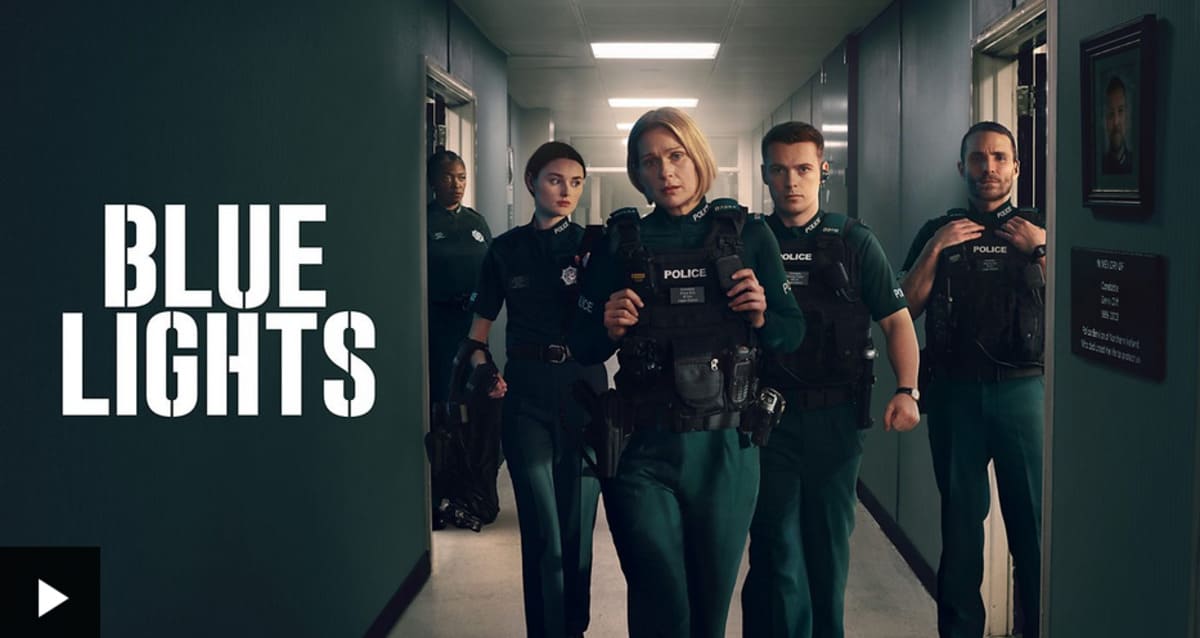 Official promotional poster for Blue Lights series 4 featuring Belfast response officers looking determined in uniform.