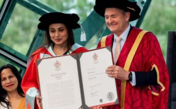Rani Mukerji accepting her Honorary Doctor of Letters degree from La Trobe University officials in Melbourne.