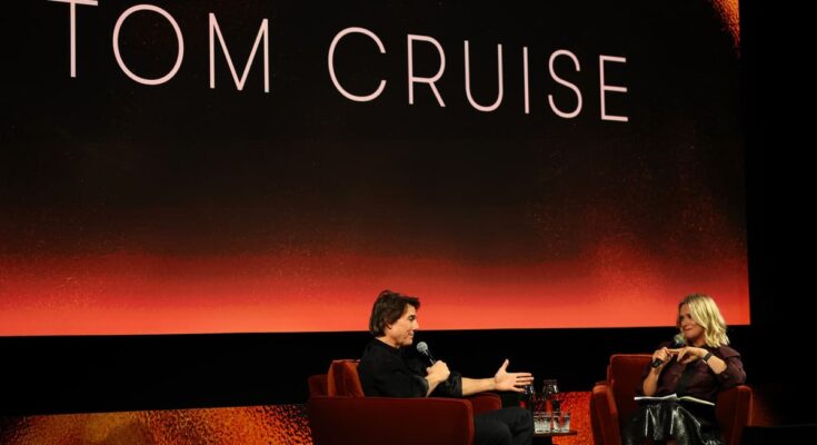 Tom Cruise speaking onstage at the BAFTA A Life in Pictures career retrospective event supported by Samsung in London.